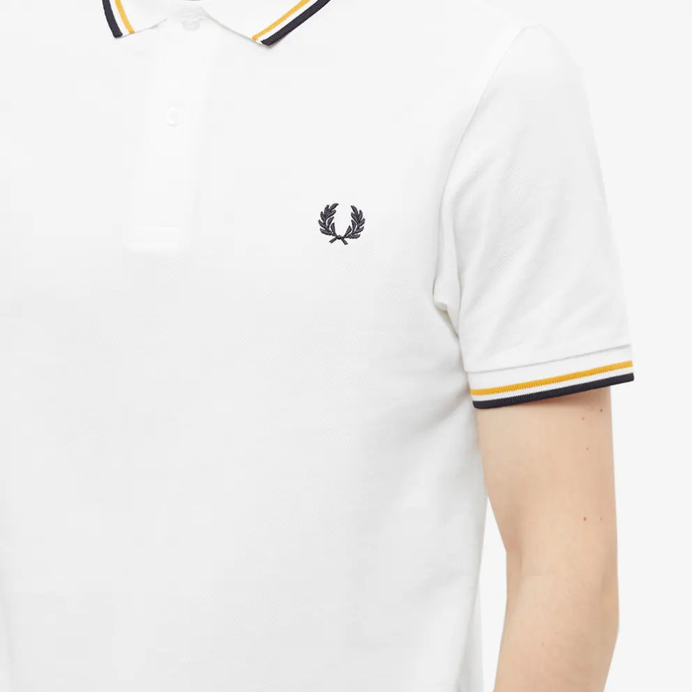Fred Perry Slim Fit Twin Tipped Polo Snow White & Gold